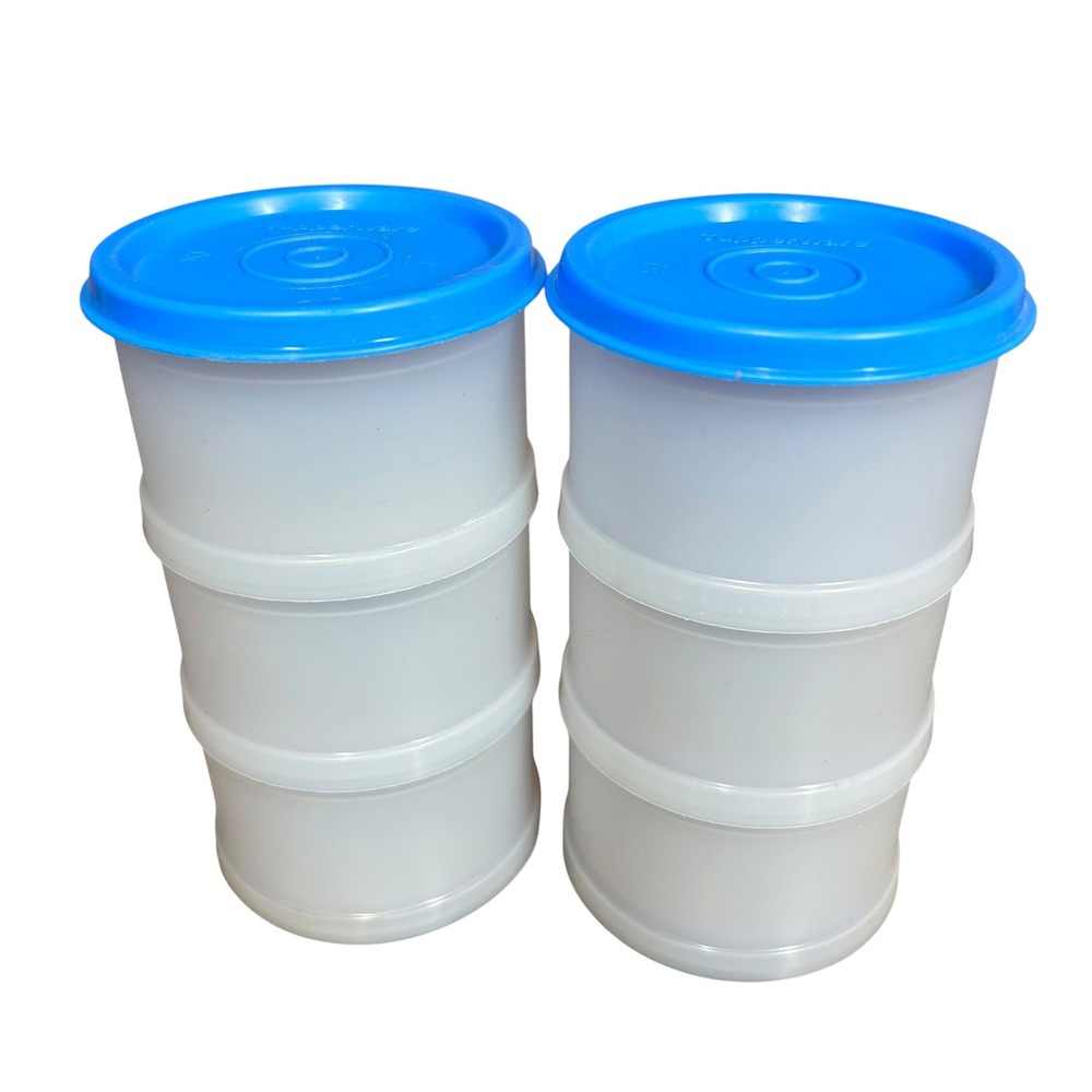 Tupperware Stackable Snack Ice Steam Sandwich Container Set 2 Towers Blue White
